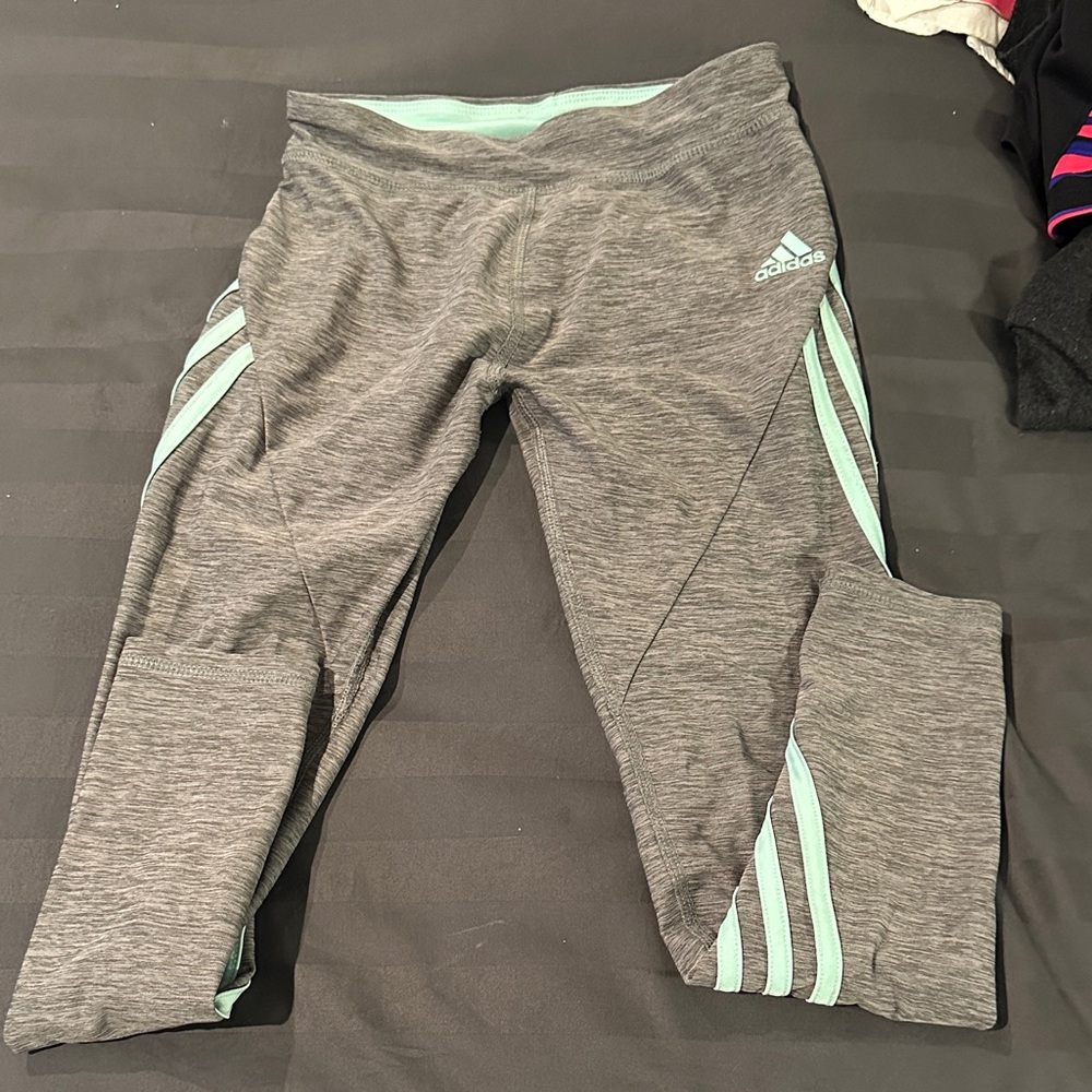 Adidas Kids Leggings in Gray with Light Blue Stripes